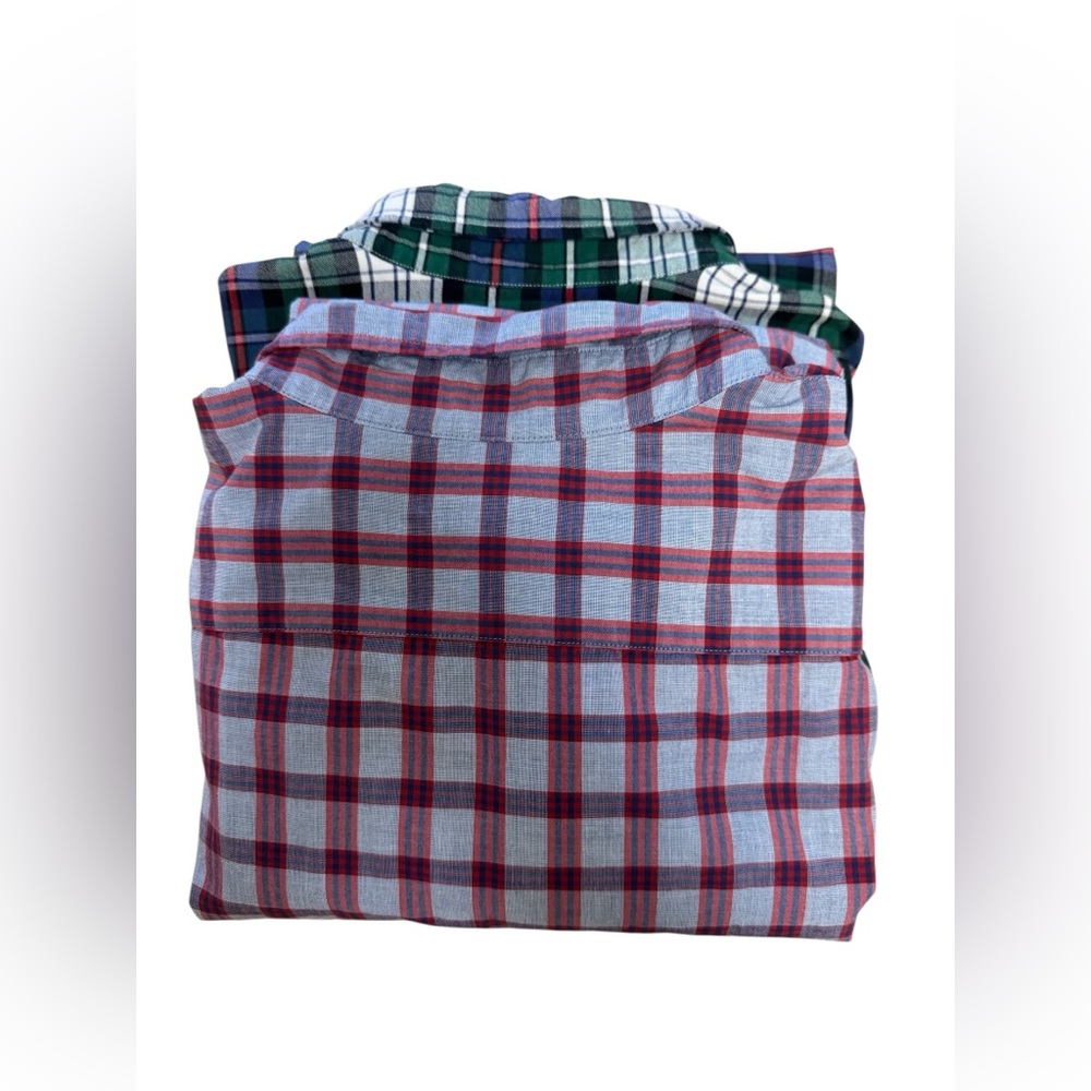 Set of 2 J. Crew Oxford Button Up Plaid Cotton Long Sleeve Shirts Red Green L
